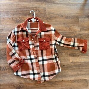 Grace & Lace Plaid Button Down Shirt - Rust and Cream